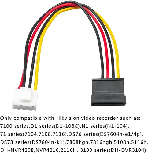Vista 2 de OwlTree Paquete de 2 cables adaptadores de corriente para disco duro hembra de 4 pines a SATA compatibles con grabadoras de video Hikvision de 7.87