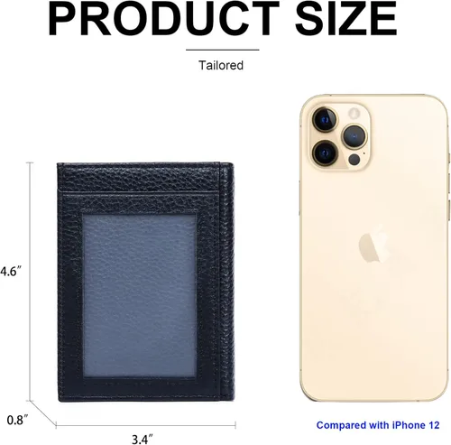 Vista 4 de Fependu Cartera pequeña para mujer, con bloqueo RFID, de piel auténtica, compacta, plegable, con bolsillo, con cremallera, mini monedero