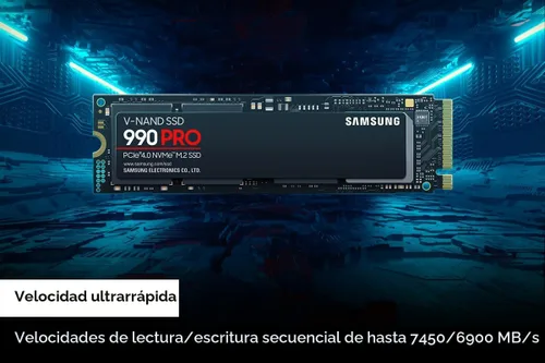 Vista 2 de Samsung 990 PRO SSD 1TB PCIe 4.0 M.2 2280 Disco duro interno de estado sólido, velocidades de lectura secuencial de hasta 7,450 MB/s