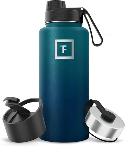 Vista 69 de IRON °FLASK - Botella deportiva de 14, 18, 22, 32, 40, 64 o 128 onzas, 3 tapas (boquilla), acero inoxidable aislado al vacío, doble pared moderna