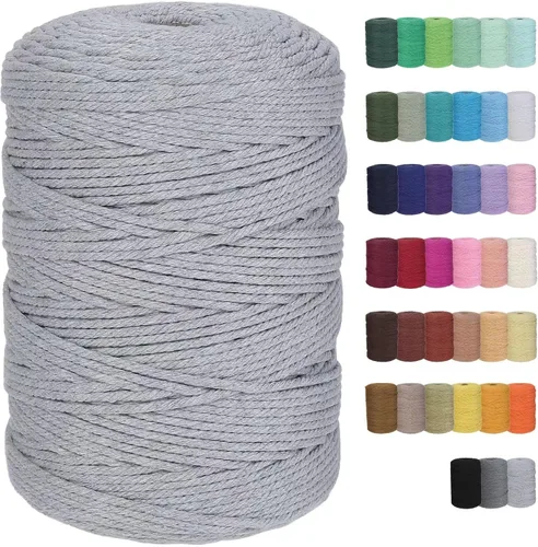 Vista 37 de Cuerda de macramé de algodón de 3 mm, 328 yardas, suministros de macramé de color natural, cuerda de algodón suave para colgar plantas, colgador