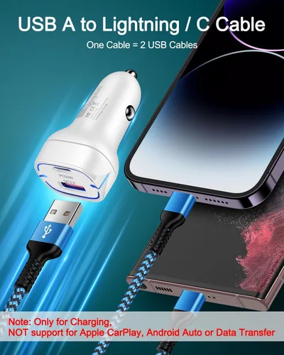 Vista 3 de para cable de carga 2 en 1 Lightning y USB-C de Apple (4 pies), USB a Lightning y USB a USB-C, cable de carga largo y rápido para iPhone 17 Air 16e
