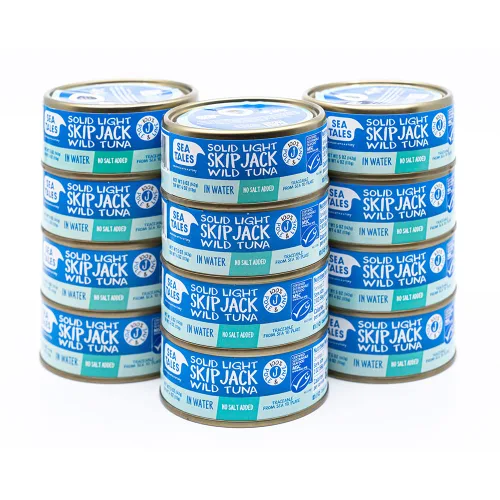 Vista 10 de Sea Tales Solid Light Skipjack Atún enlatado en aceite de oliva – 100% de caña y línea salvaje capturado de forma sostenible – Certificado