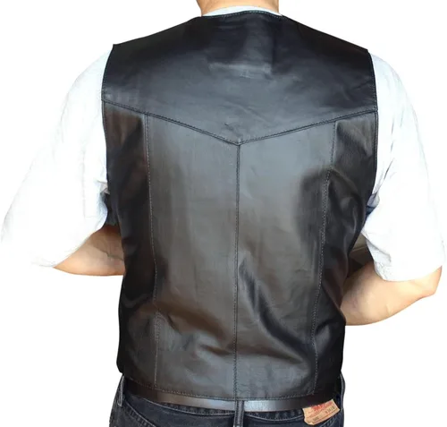 Vista 2 de Chaleco de motocicleta para hombre, piel suave, color negro Syle 950