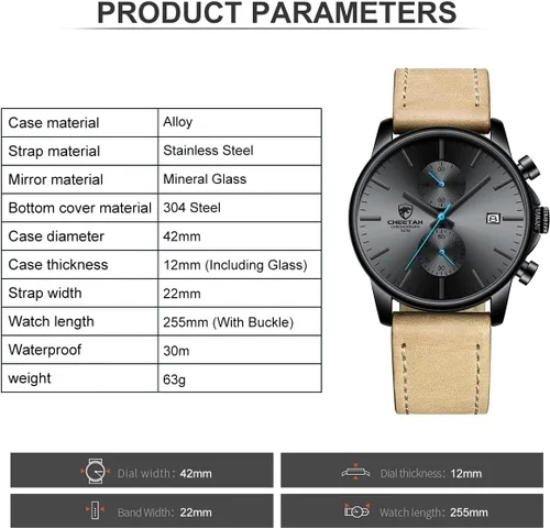 Vista 4 de GOLDEN HOUR - Reloj de moda para hombre, elegante, minimalista, de cuarzo, analógico, malla de acero inoxidable, impermeable, cronógrafo