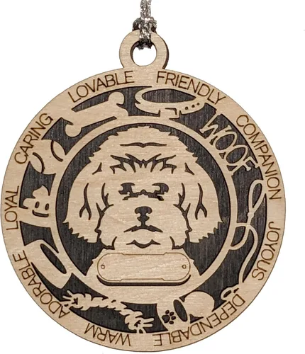 Vista 91 de Adorno de Navidad personalizado para perro Cavalier King Charles Spaniel, redondo de 3 pulgadas, madera cortada con láser de 2 capas, nombre y texto