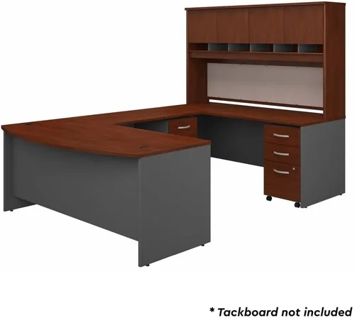 Vista 4 de Bush Business Furniture Escritorio en forma de U con arco frontal de 72 W con gabinete y almacenamiento en Hansen Cherry