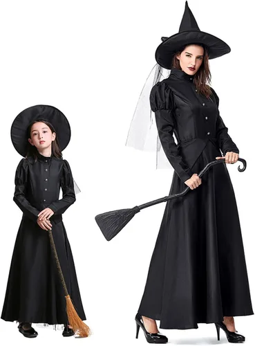 Vista 2 de Vestido de Halloween para cosplay, disfraz de bruja de Halloween, espectáculo, juego para padres e hijos, cosplay de Halloween