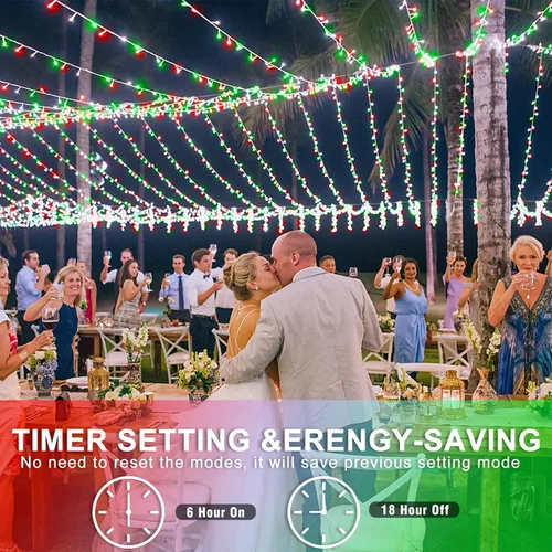 Vista 2 de 120 luces LED de Navidad para exteriores, 8 modos de enchufe, impermeables, parpadeantes, guirnalda de luces para árbol, Navidad, Halloween, rojo