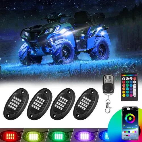 Vista 15 de 10 cápsulas de luz RGB para camión, multicolor, neón, luces de roca RGB impermeables con control de aplicación/RF para automóvil, Jeep, todoterreno