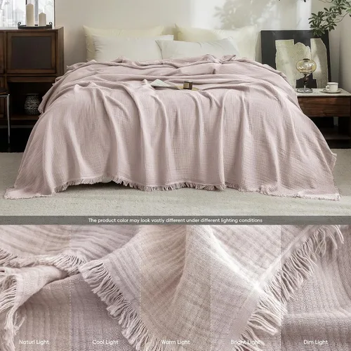 Vista 91 de FOSSA Manta de Muselina con Flecos - Gasa de Algodón 100% de 4 Capas Súper Suave y Transpirable - Manta Decorativa Ligera y Refrescante para Cama