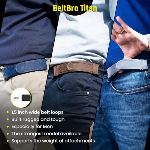 Vista 5 de BeltBro Titan - Cinturón elástico sin hebilla para hombre se adapta a trabillas de cinturón de 15 pulgadas cómodo y fácil de usar