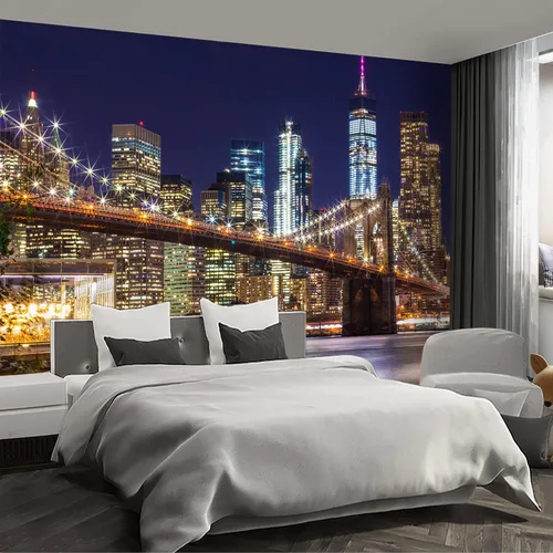 Mural con vista a la ciudad del puente de Brooklyn, sofás de sala de estar, murales de pared extra grandes, papel tapiz de ciudades de Nueva York,