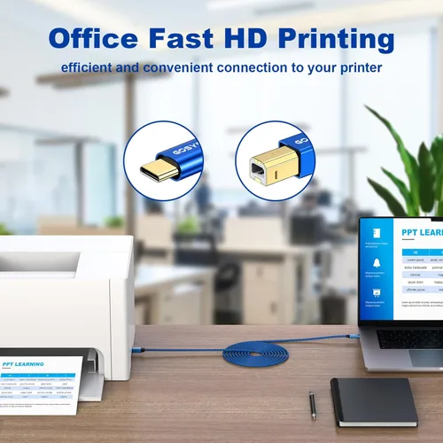 Vista 4 de Cable de impresora USB C a B de 3 pies, cable de impresora de alta velocidad compatible con impresoras, escáneres, faxes, teclados midi, grabaciones