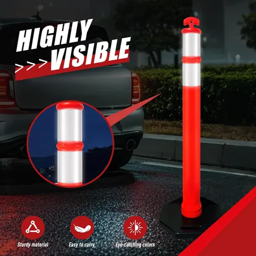 Vista 4 de CJ Safety Cono de poste de delineador de polietileno naranja de 44 pulgadas, poste de 44 pulgadas de altura, base negra de goma reciclada de 10