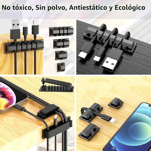 Vista 2 de ELII Kit de organización de cables de 327 piezas, 4 fundas para cables, 65 clips para cables con 13 soportes para cables, 25 rollos de correas Negro