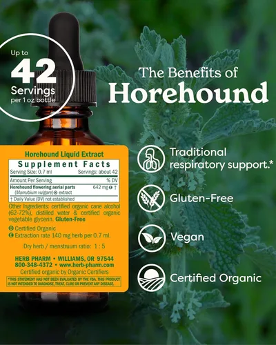 Vista 2 de Herb Pharm Horehound Extracto líquido para apoyo del sistema respiratorio - 1 onza
