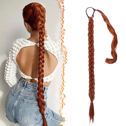 Vista 60 de Barsdar Extensión de 26 Pulgadas de Cola de Caballo Trenzada Larga con Banda Elástica - Extensiones de Cabello en Cola de Caballo Recta y Elegante
