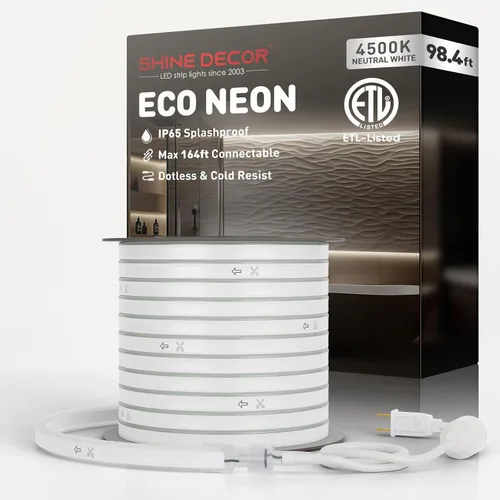 Vista 12 de Shine Decor Tira de luces LED de cuerda AC 120V, tira de neón eco sin puntos de 120LEDs/M, conectable y cortable, ETL IP65 impermeable y resistente