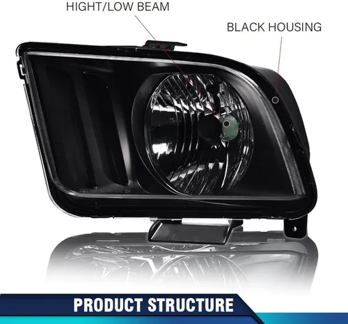 Vista 5 de PIT66 Conjunto de faros delanteros compatible con Ford Mustang 2005-2009, lado izquierdo, lente transparente, faro halógeno con bombilla