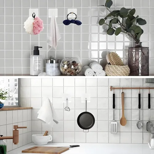 Vista 7 de 10 ganchos de pared sin taladrar Perchas adhesivas resistentes para cocina, baño y hogar Accesorios para colgar cuadros sin daños con cinta
