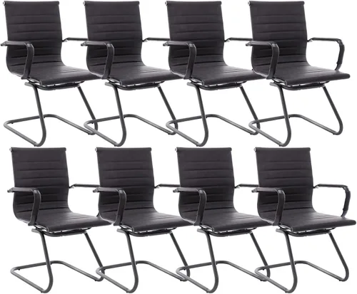 Vista 31 de CIMOTA Sillas de cuero para sala de espera, sillas de recepción con respaldo medio y base de trineo para reunión/paciente/sala de conferencias, Negro