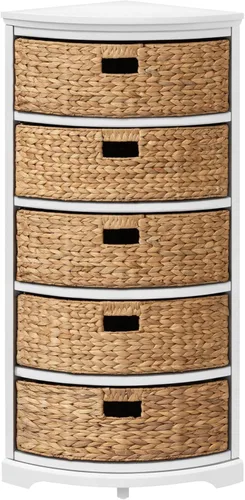 Vista 81 de Hampton Meadows - Armario de almacenamiento de mesa esquinera de 3 niveles en X con 3 cestas de mimbre, nogal