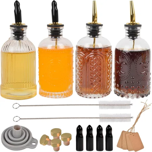 Vista 7 de ChezMax Botellas dispensadoras de jarabe de café, recipientes de vidrio de 7 onzas con boquilla de vertido de metal, accesorios de barra de café