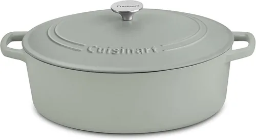 Vista 9 de Cuisinart Chef's Classic - Cacerola de hierro fundido esmaltada, ovalada, tapa redonda (Azul gradiente, 7 cuartos de galón)