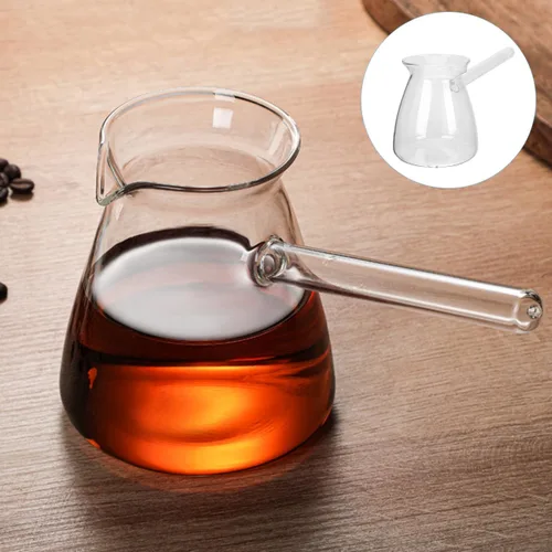 Vista 7 de Hemoton Cafetera turca de vidrio de borosilicato de 14.25 onzas, cafetera para estufa con asa, calentador de leche, chocolate caliente o mantequilla