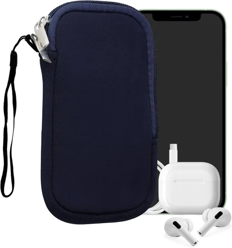 Vista 87 de kwmobile Bolsa de neopreno para teléfono tamaño XL - 6.7/6.8 pulgadas - Funda universal para celular con cremallera, correa para la muñeca, amarillo