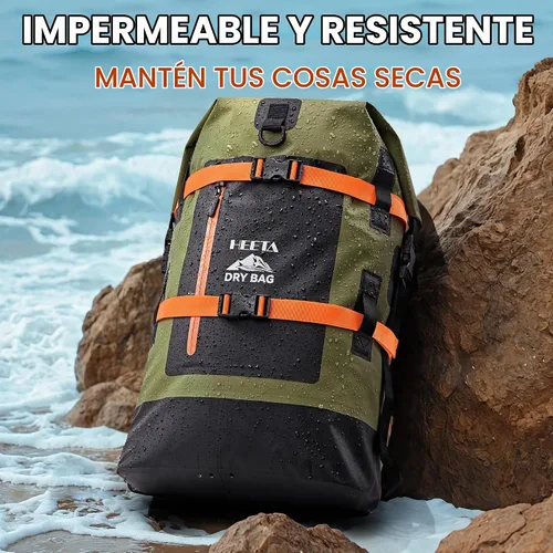 Vista 3 de HEETA - Bolsas secas impermeables para hombres y mujeres, mochila de 40 L, con parte superior enrollable, mochila de senderismo resistente para Negro