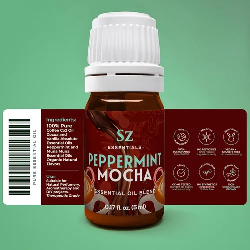 Vista 2 de Aceite esencial de menta Mocha Premium para difusor, aceite esencial sin diluir 100% puro - Extraído de menta, café, cacao con matices de vainilla