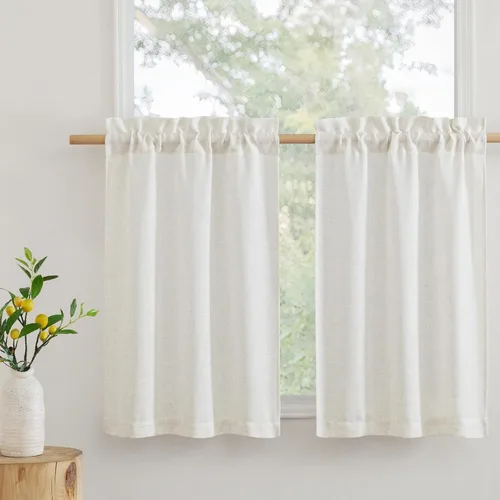 Vista 10 de RYB HOME Cortinas Cortas de Lino con Cenefas Swag - Niveles Semitransparentes para la Parte Superior de Ventanas, Decoración del Hogar con Filtrado