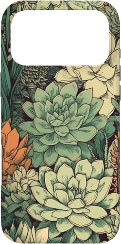 Vista 22 de Funda para iPhone 15 Pro Max Succulent Plant Botanical Green con diseño floral y cactus