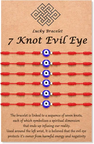 (Ver 3) Tarsus - Pulsera de la suerte con 7 nudos contra el mal de ojo, ajustable, hilo rojo, amuleto para mujeres, hombres, niñas y niños