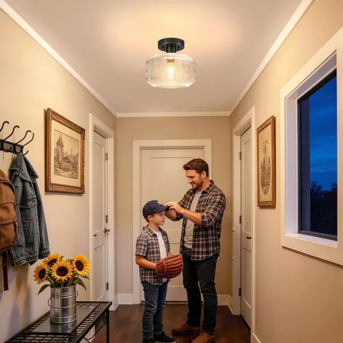 Vista 2 de DSMJFU Lámpara de techo de montaje semiempotrado, lámpara de techo pequeña vintage, lámpara de iluminación de pasillo de vidrio engrosado, lámpara