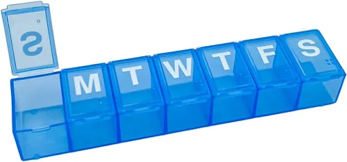 Vista 7 de Amazon Basic Care - Organizador semanal (7 días) de pastillas, planificador de vitaminas y caja de medicamentos, compartimientos medianos