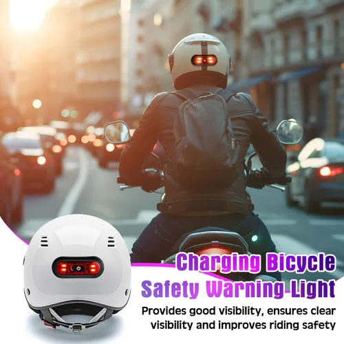 Vista 5 de Tujoe Juego de 2 luces LED rojas para casco trasero de motocicleta, luces traseras recargables para casco de advertencia de seguridad con cable USB