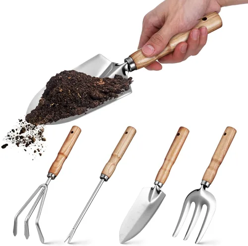 Alasum Garden Tools Set with Stainless Steel Shovels and Smooth Wooden Handles Rust-Resistant Gardening Kit for Adults Hand Tools for Men and Women