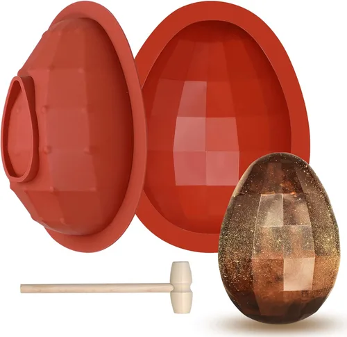 Vista 8 de Webake Moldes de silicona para chocolate, molde grande 3D rompible para huevos de Pascua con 1 martillo para huevos de Pascua