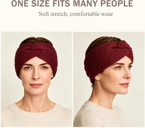 Vista 3 de Winter Headbands for Women, Crochet Ear Warmer Headband Beige/Negro/Gris Oscuro/Rojo