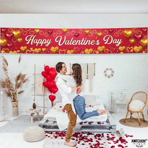 Vista 4 de KatchOn, Cartel de feliz día de San Valentín, extragrande, 120 x 20 pulgadas, pancarta de San Valentín, decoraciones para el día de San Valentín al