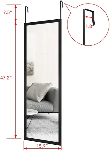 Vista 4 de Whitebeach Espejo de pared de longitud completa, espejo negro para dormitorio, de cuerpo completo, para colgar sobre la puerta, 48 x 16 pulgadas