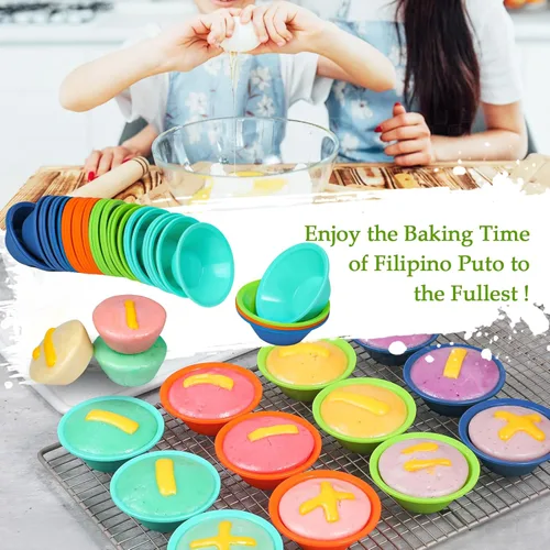 Vista 7 de Webake 36 piezas de silicona Puto Molder filipino de tamaño mediano, 2.75 pulgadas reutilizable Kutsinta para vaporera, taza de repuesto de plástico