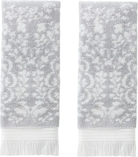 SKL Home by Saturday Knight Ltd. Carrick Medallion - Toalla de mano 100% algodón turco (paquete de 2), color gris