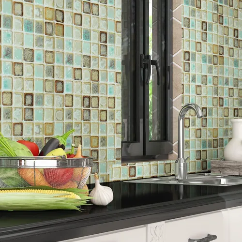 Vista 2 de Livelynine Papel tapiz impermeable de 15.8 x 197 pulgadas para baño, azulejos de vinilo para paredes, azulejos de protección contra salpicaduras