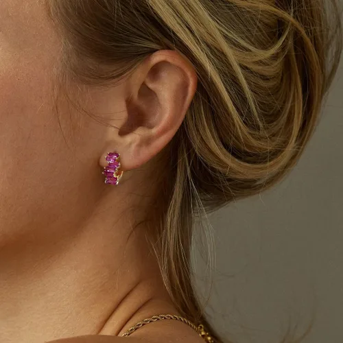 Vista 3 de Me&Hz Aretes de aro pequeños chapados en oro de 14 quilates, hipoalergénicos, con circonita cúbica, para adolescentes y niñas