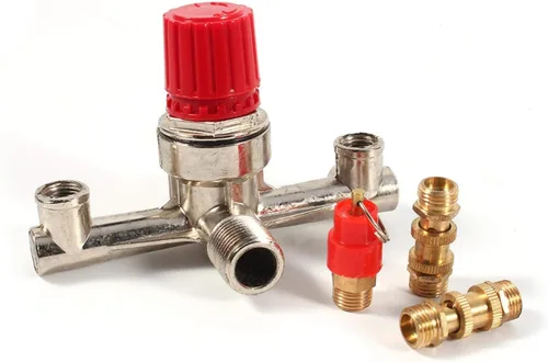 Vista 6 de Fydun Válvula reguladora Tubo de salida doble Aleación Compresor de aire Interruptor Regulador de presión Válvula Ajuste Parte 1 pc