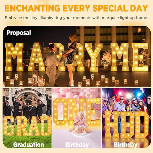 Vista 6 de Letras iluminadas de marquesina de 4 pies, letras grandes iluminadas para baby shower, cumpleaños, boda, compromiso, fiesta, decoración, letras
